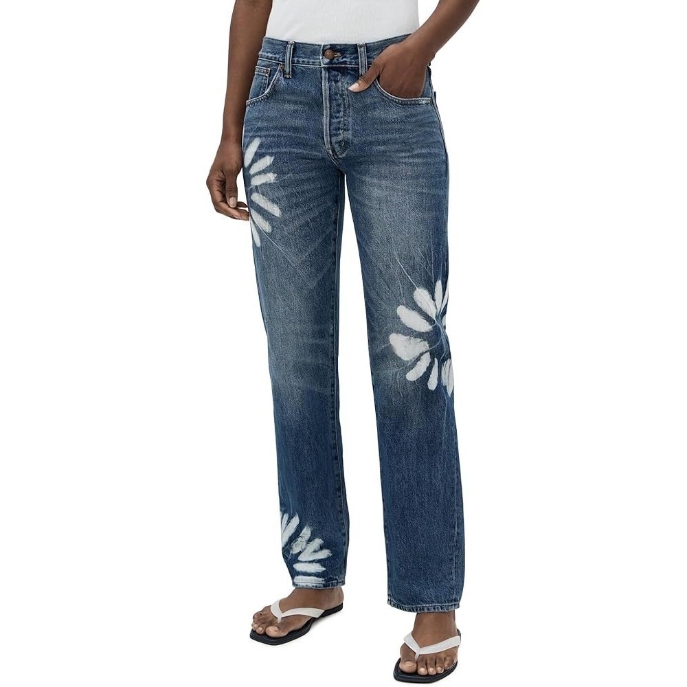 Madewell The Dean Easy Straight Jean Blue Bleach‎ Floral Shibori Wash Flower 24
